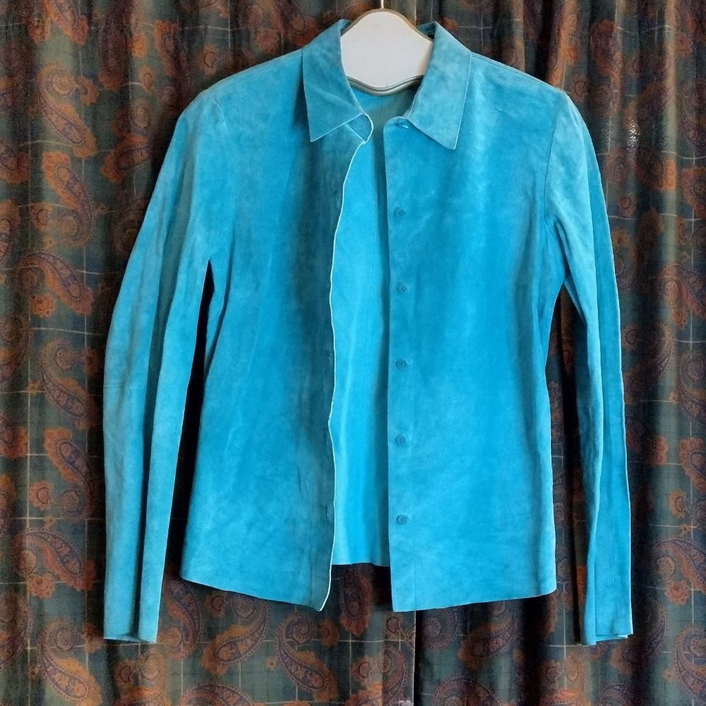 Express Leather shirt/coverup Jacket - Vintage - Aqua Blue Green - Size 9 / 10